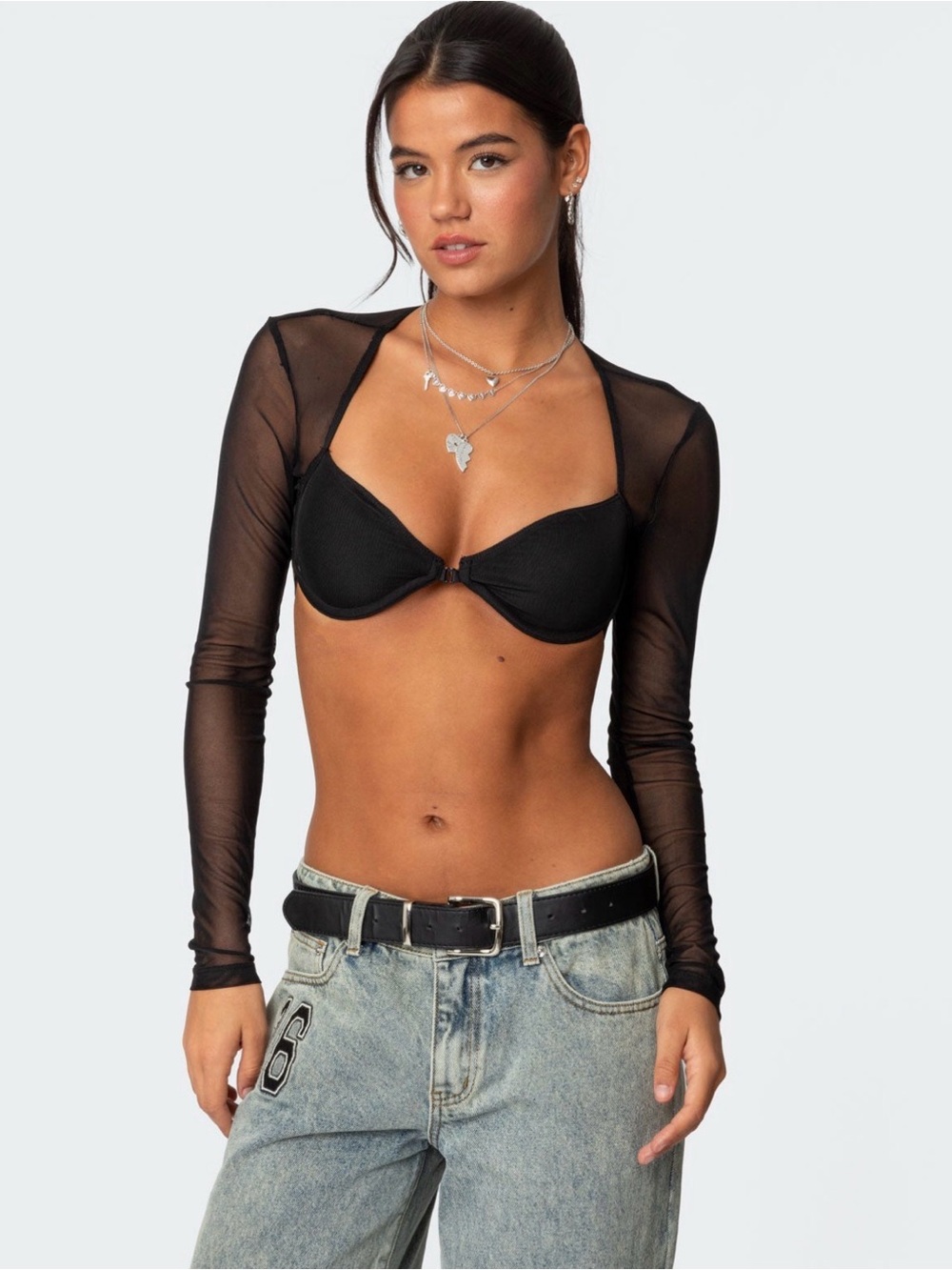 Edikted Black Sheer Long-Sleeve Crop Top